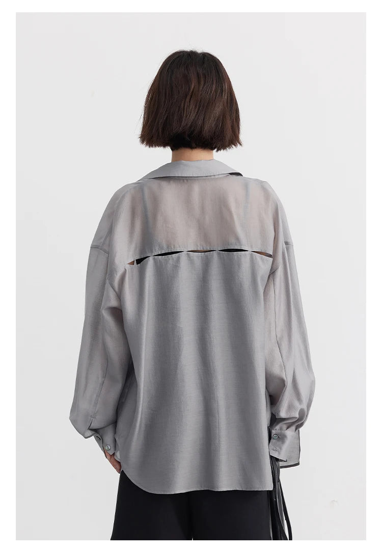 CHIC VEN Women Thin Shirt Long Sleeve Casual Loose Slightly Transparent Cool Blouses Woman Solid Design Female Top Summer 2024