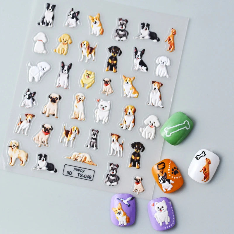 愛らしい犬猫動物ウサギ3Dソフトエンボスレリーフ自己接着ネイルアートステッカーかわいいかわいい子犬子猫スターマニキュアデカール
