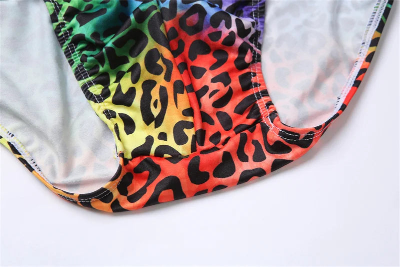Men's Swimwear Swimsuit Beach Low Waist Briefs Swimsuit Leopard Digital Printing Crochet Bikini Surfing Swim Wear Bathing Suit