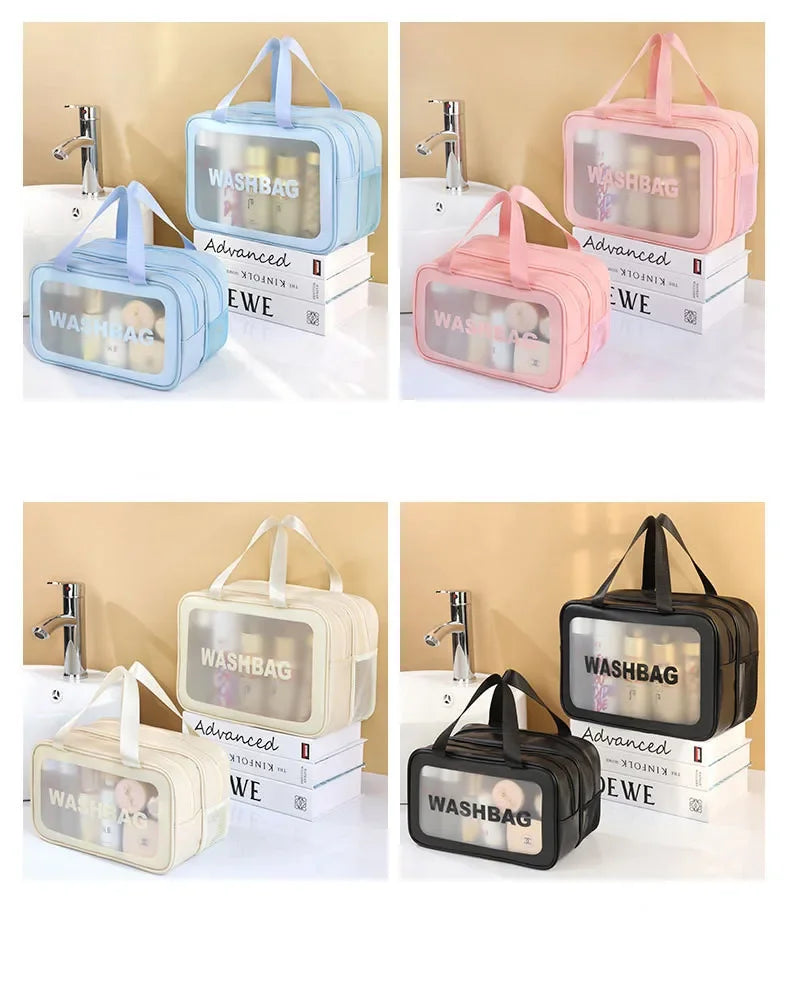 乾湿分離ダブル透明PUメイクアップバッグポータブル洗濯バッグ化粧品収納バッグ旅行フィットネス水泳必需品