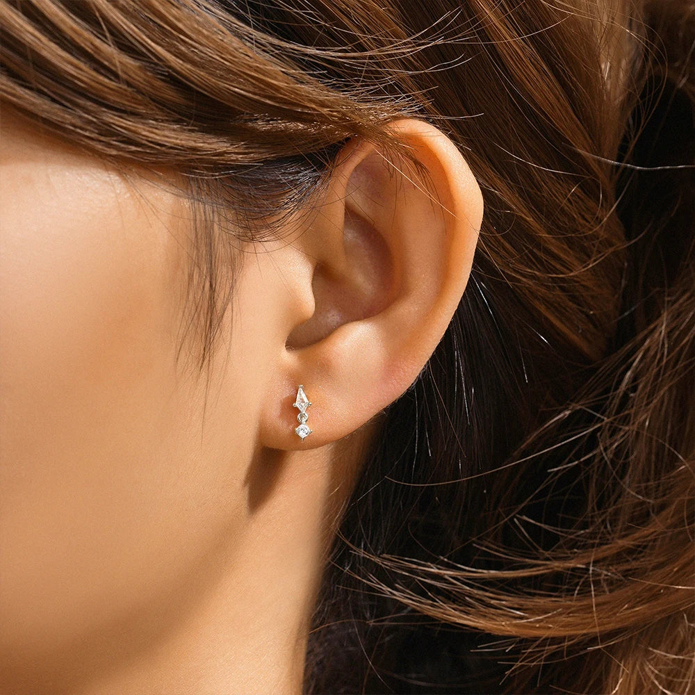 Aide 925 Sterling Silver 1pc Geometry Multi Piercing Stud Earrings For Women K Gold Simple Elegant Tassel Jewelry Gift Pendiente