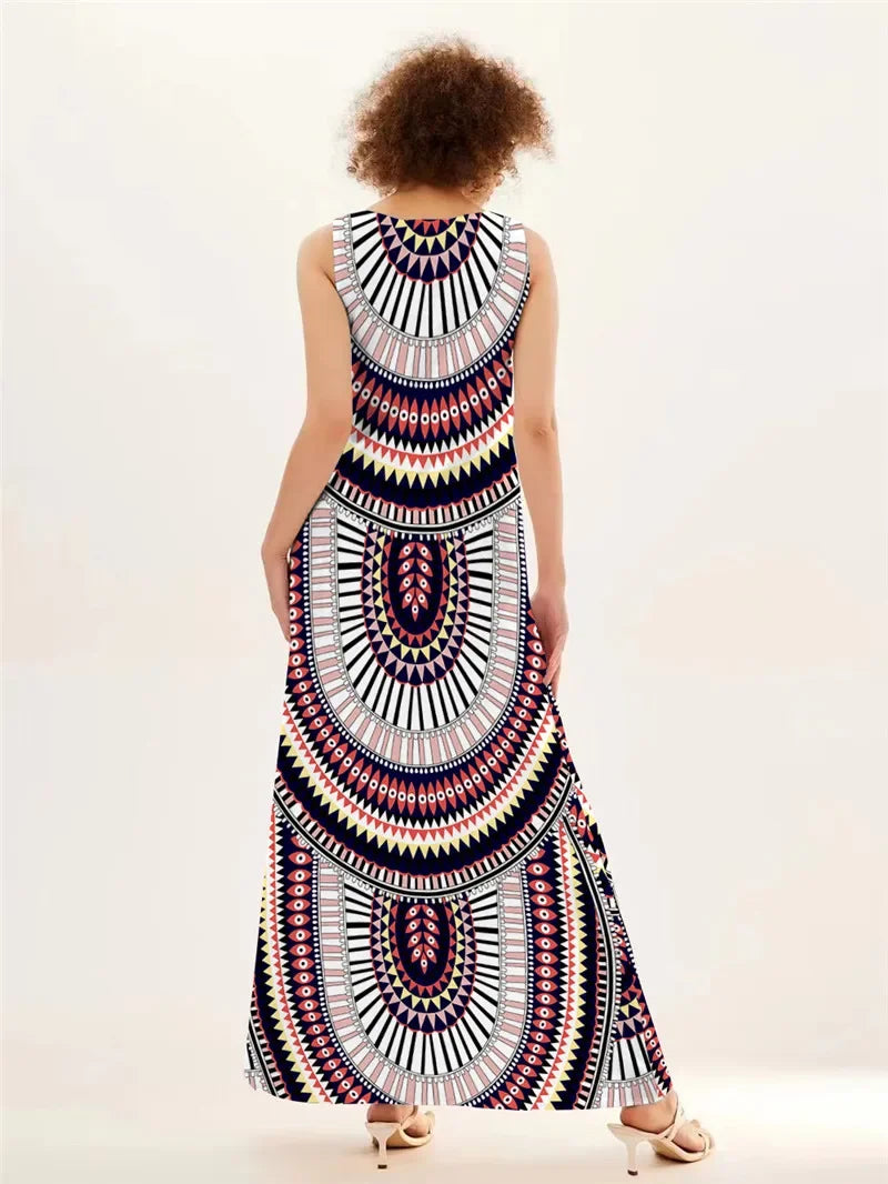 Spring Summer Long Dress Womens Long Casual Party Dresses Women Clothing Casual A-Line Printing V-Neck Pockets Maxi Dress Autumn