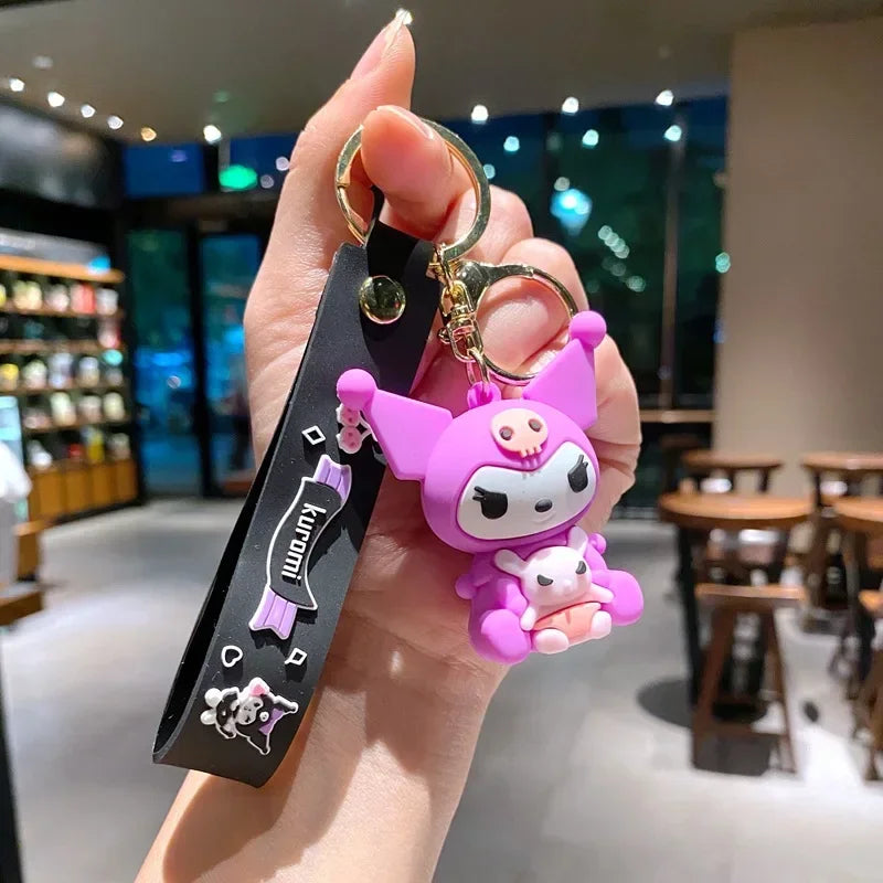 Kawaii Sanrio Hello Kitty Keychain My Melody Kuromi Cinnamoroll Pompom Purin Pendant Keyring Cute Littletwinstars Keychains Toys