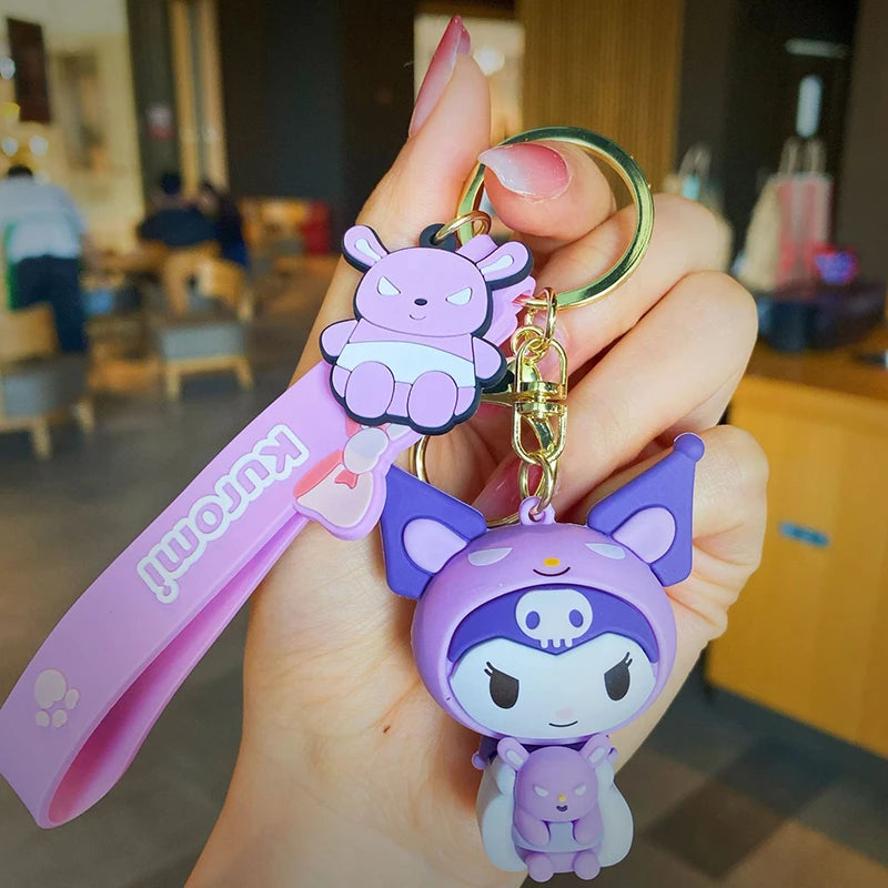 Sanrio Cute Girl Keychain Bag Pendant Pink Kuromi Melody Cinnamoroll Car Key Sanrio Accessories Set Ring Backpack Holiday Gifts