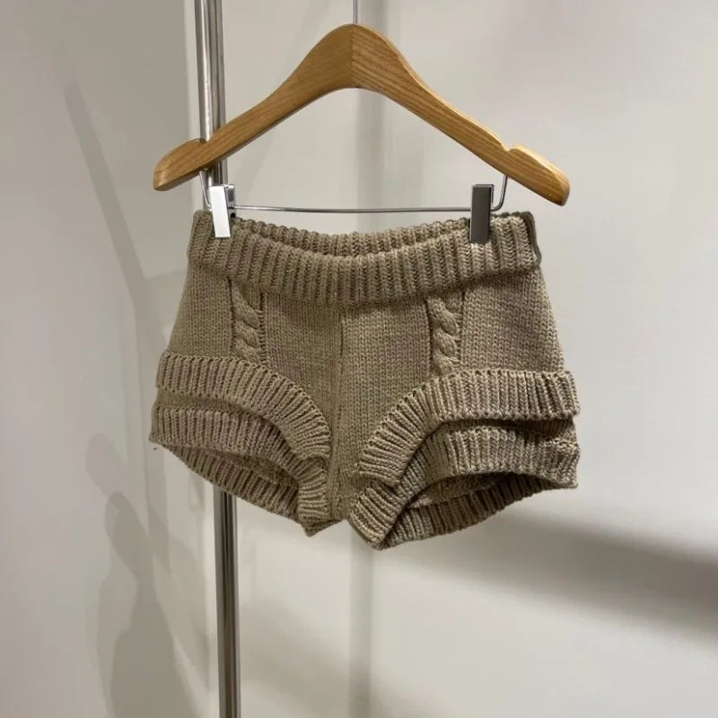 Kimotimo Hot Sexy Knit Shorts Women Korean Fashion Casual Outerwear Sheath Mini Pants 2025 Spring Solid Versatile Y2k Streetwear