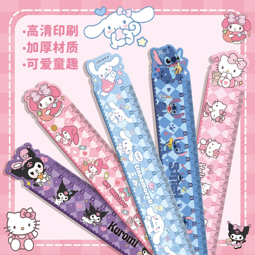 Sanrio Hello Kitty Ruler Anime Cinnamoroll My Melody Learning Measuring Ruler Cute Girl Heart Learning Stationery Kawaii Gift