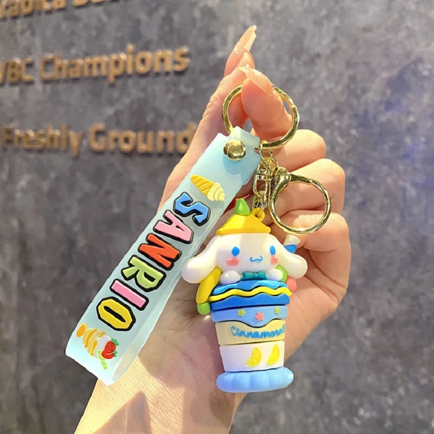 Ice cream Sanrio Hello Kitty Figures Keychain Kuromi My Melody Action Figural Model PVC Key Ring Cinnamoroll Birthday Gifts