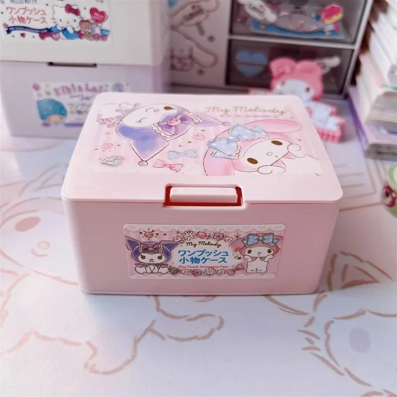 Genuine Japanese Sanrio Melody Sanrio Cotton Swab Stick Box Press Pop-up Cover Storage Box Cosmetics Storage Box