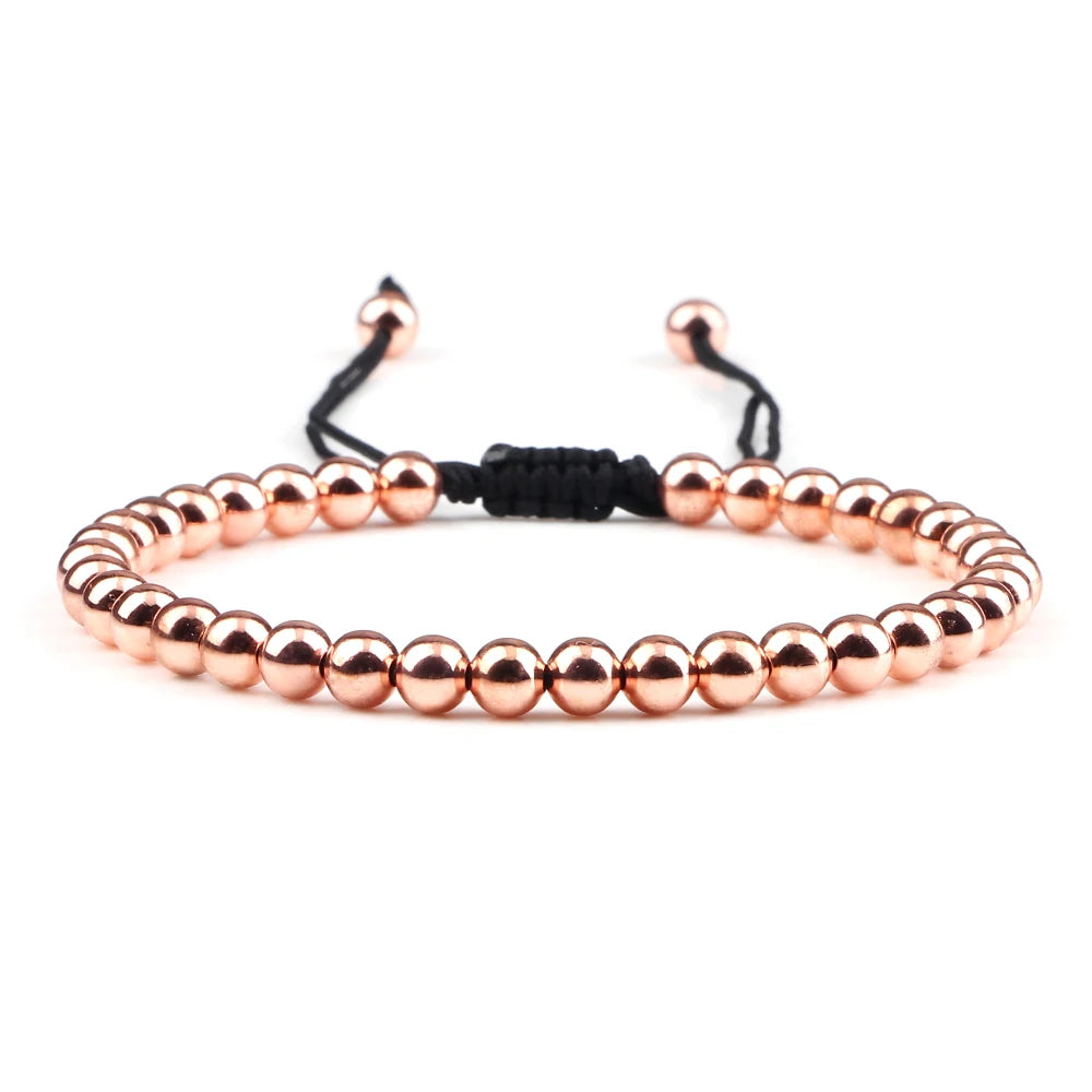 Trendy Copper Beads Bracelets 5mm Handmade Adjustable Braided Strand Bangles for Women Men Yoga Healing Fashion Jewelry Pulseira