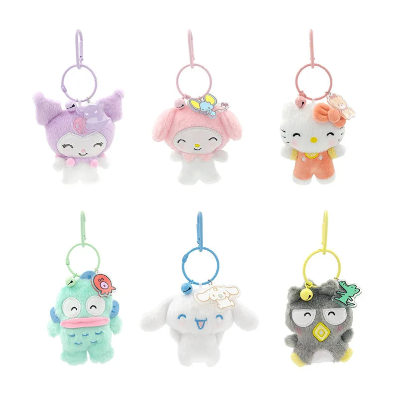 12cm Sanrio My Melody Kuromi Cinnamoroll Kt Cat Purin Dog Plush Toy Anime Stuffed Animals Keychains Small Pendant