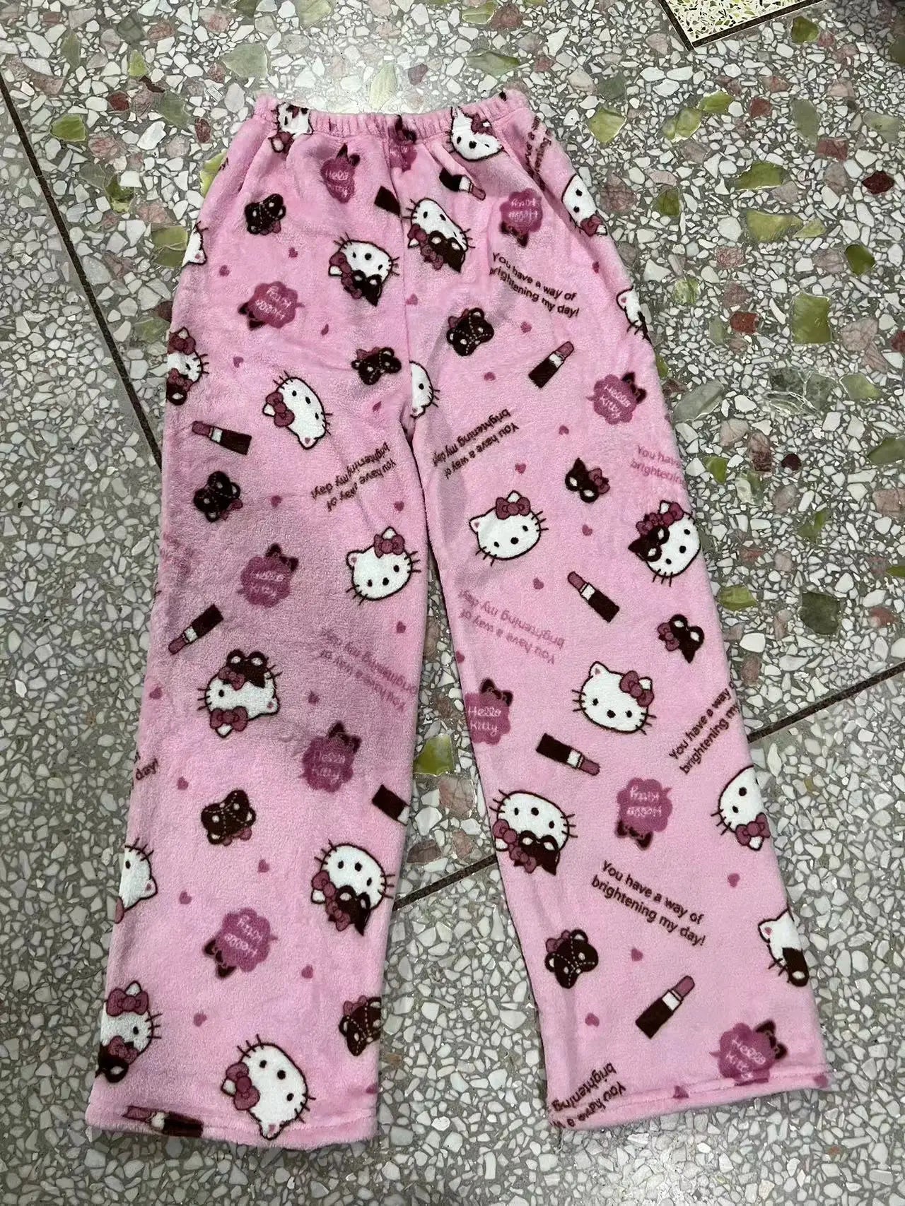 Kawaii Hello Kitty Christmas Velvet Pajamas, Anime and Cartoon Kuromi Autumn and Winter Loose Casual Warm Couple Home Clothes