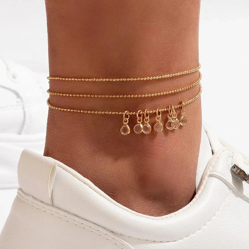 Boho Anklet Foot Colorful Beads Chain Summer Bracelet Heart Pendant Charm Anklet Sandals Barefoot Beach Foot Bridal Jewelry J027