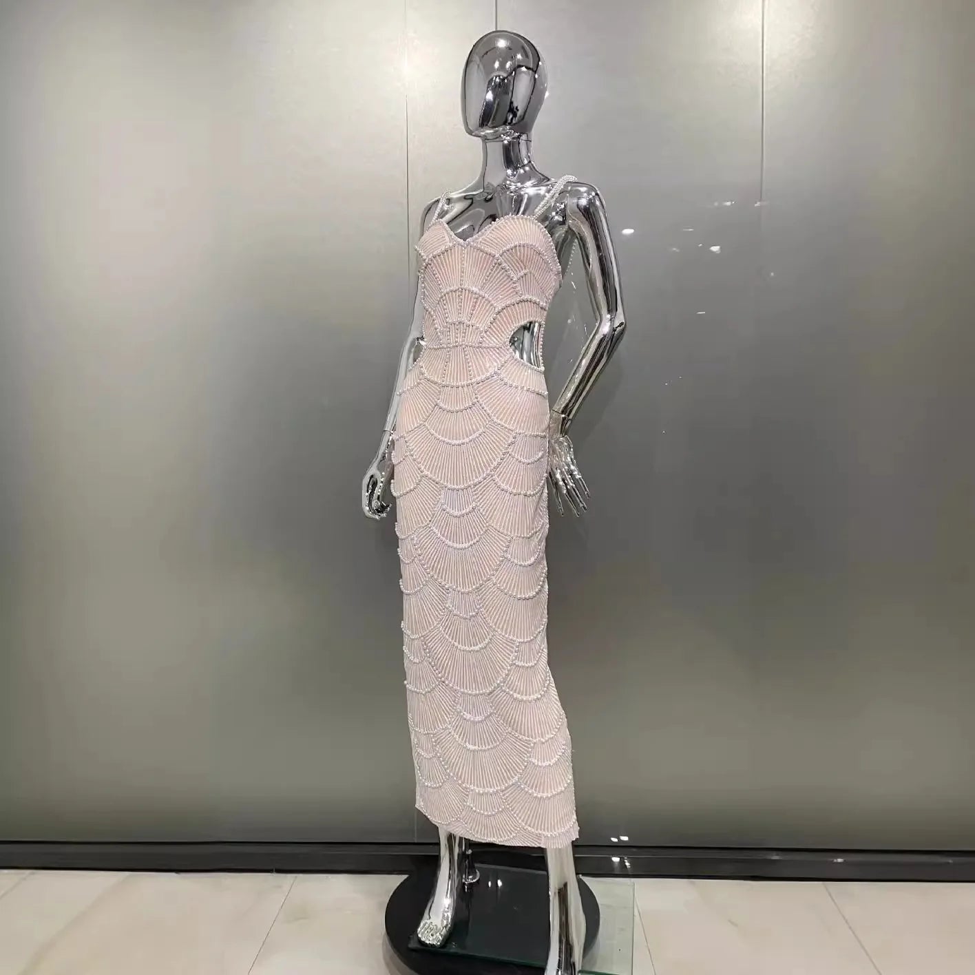 Deluxe Exquisite Sequin Beaded Sexy Hollow Suspender Dress Celebrity Birthday Party Dinner Dress Sweet Date Prom Dress