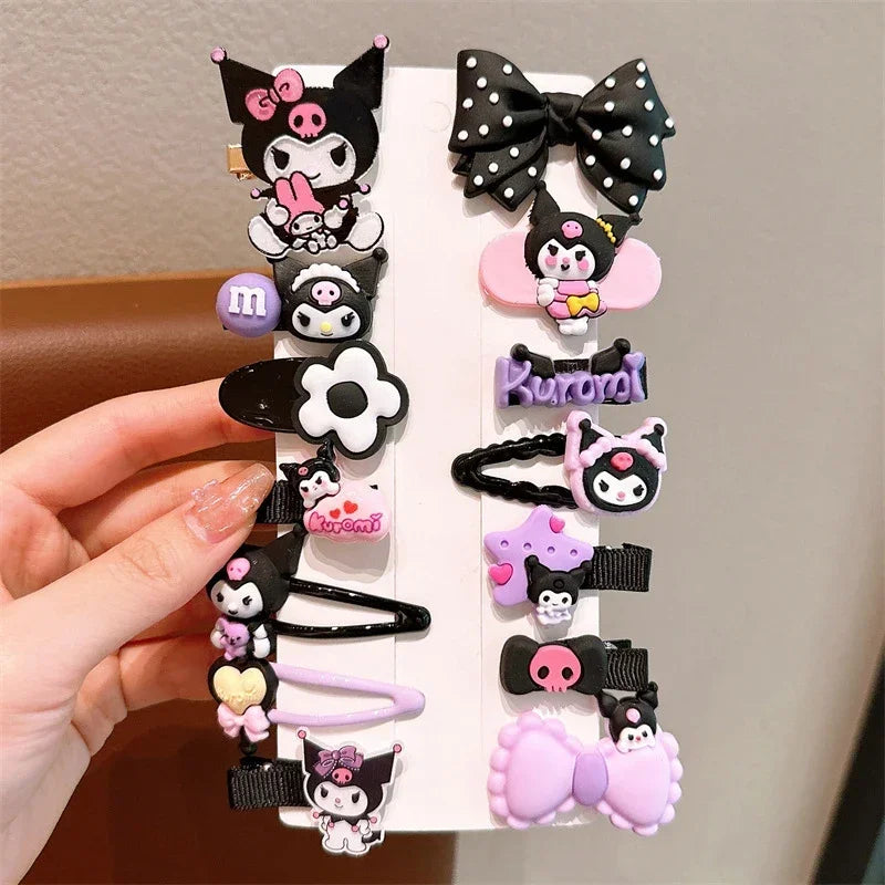 New 14pcs Cute Sanrio Kuromi Hairclip Headwear For Girls Anime Cartoon Fashion Hairpin Hair Accessories Kids Birthday Gift