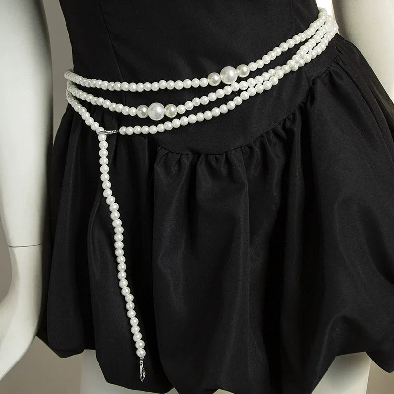 Y2K Designer belt Jewelry Multilayer Pearl waist chain for Women's Fashion Retro Character Playing Body Accessories Party Belts