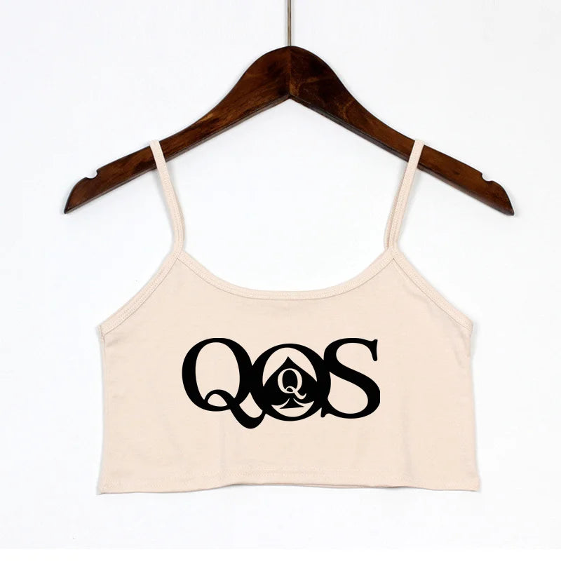 Queen Of Spades QOS Print New Fashion Sexy Crop Top Summer Women's Sexy Elastic Cotton Camis Sleeveless Short Tank Top Bar Women