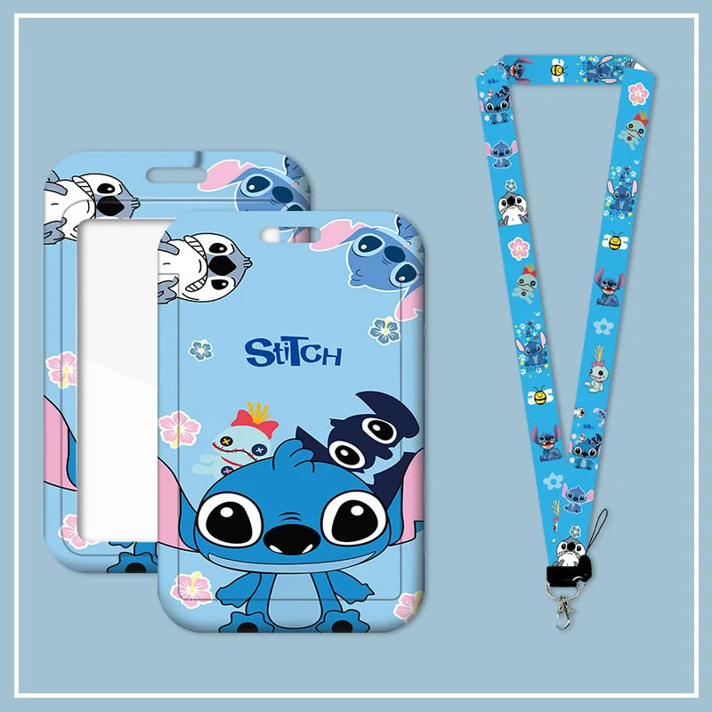 Stitch Cartoon Disney Lanyard Card Sleeve ID Bus Card Work Permit Card Sleeve Cute Student Cartoon Neck Strap Hang Rope Lariat