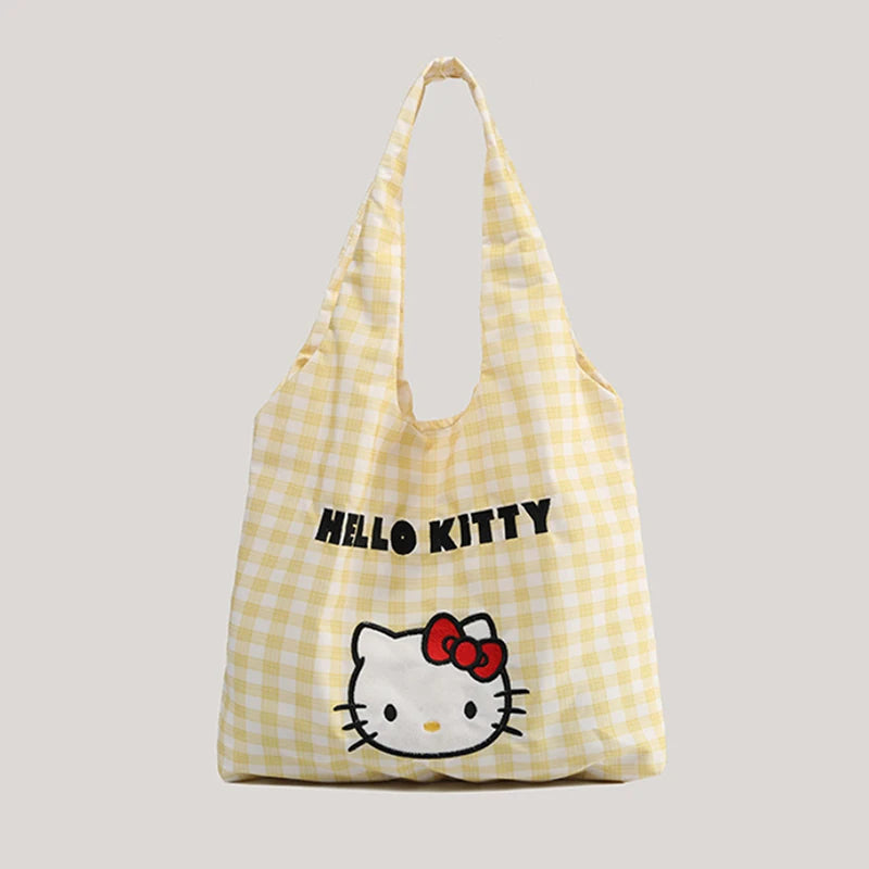 Cartoon Sanrio Hello Kitty Plaid Handbag Commuting Light Portable Summer Storage Shoulder Handbag High Capacity