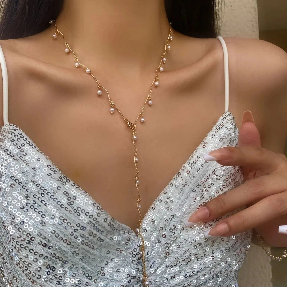 Bohemian Long Y-Shaped Necklaces for Women Y2K Metal Clavicle Chain Gold Color Choker Holiday Party Jewelry Necklace Gift Collar