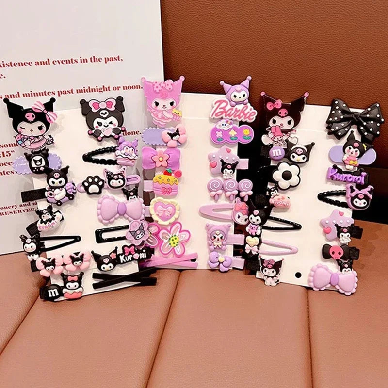 New 14pcs Cute Sanrio Kuromi Hairclip Headwear For Girls Anime Cartoon Fashion Hairpin Hair Accessories Kids Birthday Gift