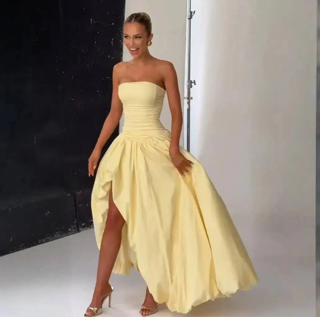 Giyu Sexy Evening Club Party Dresses Women 2025 Summer Bandage Lace Up Split Maxi Long Dress Elegant Strapless Backless Robe
