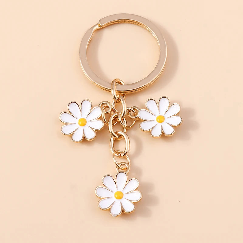Cute Enamel Keychain Colorful Sakura Flower Key Ring Sweet Key Chains for Women Girls Handbag Accessories DIY Jewelry Gifts