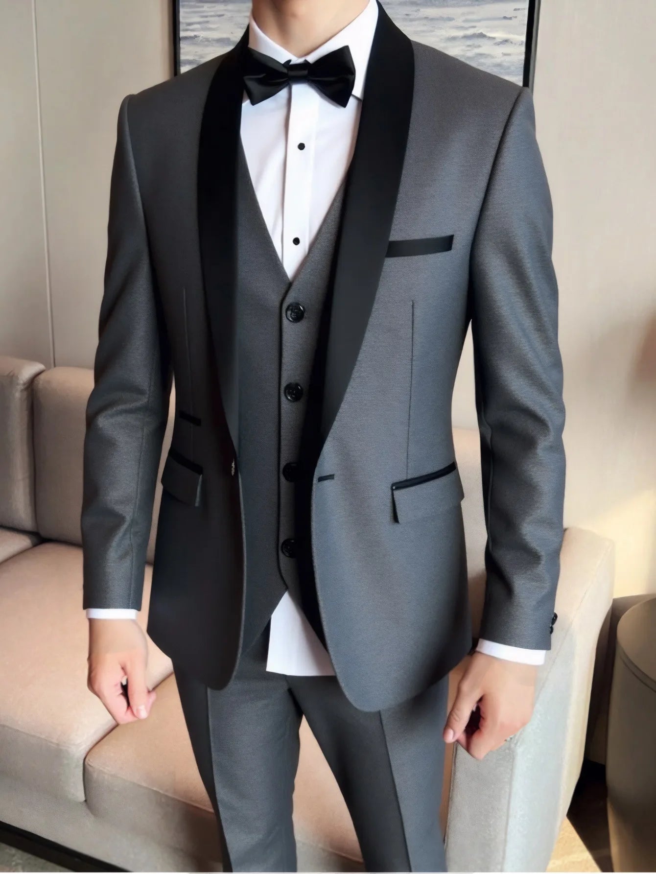 3 Piece Suit Jacket Vest Trousers/Fashion Men's Casual High Quality Business Slim Groom Wedding Formal Suit Jacket Trousers