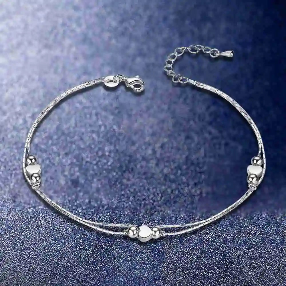 Heart Shaped Foot Chain Anklets Bracelets 925 Sterling Silver Fashion Jewelry For Women Wholesale
