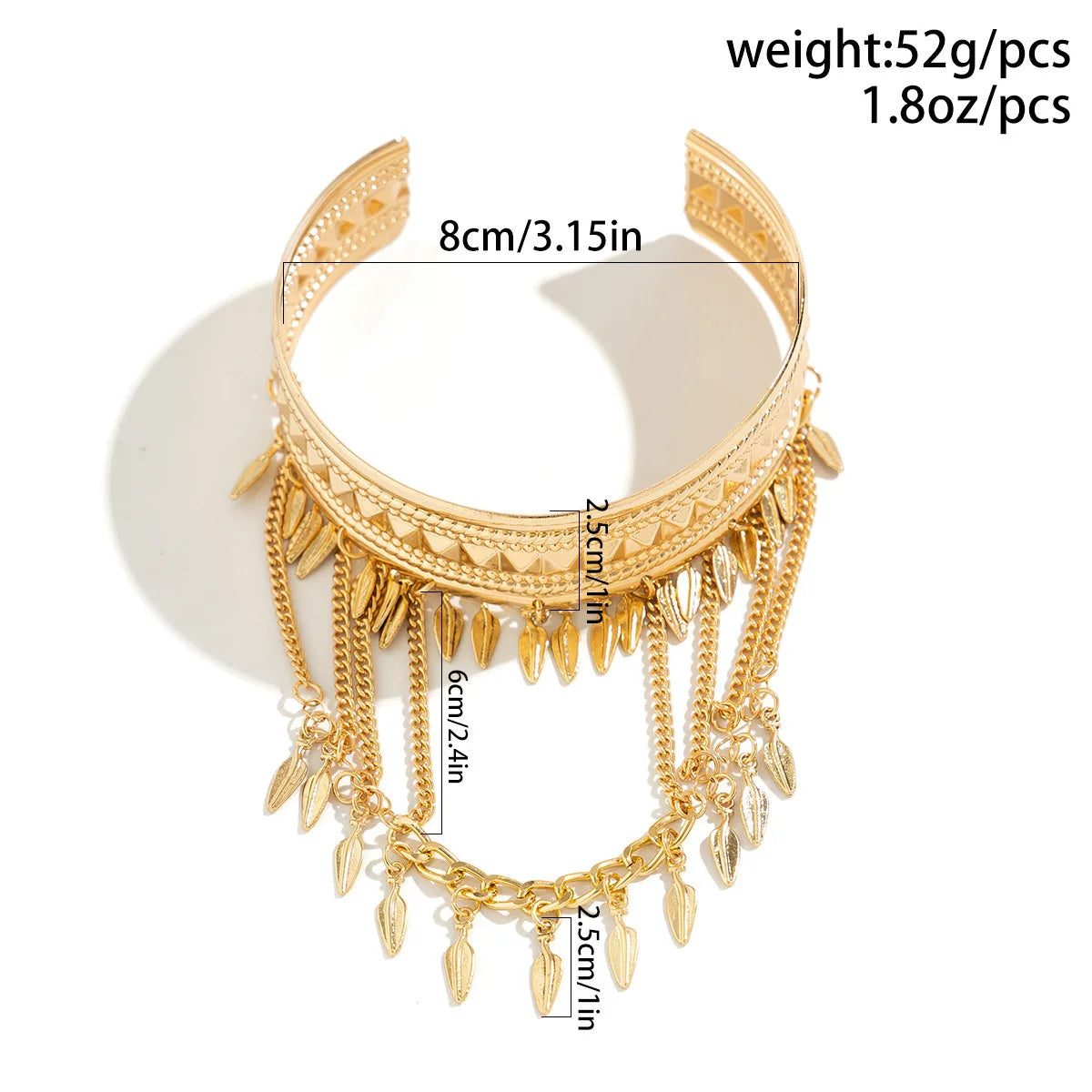 New Trendy Golden Metal Coin Leaf Chain Tassel Upper Arm Bangles Cuff Bracelet Armlet Armband Men Women Jewelry Accessories