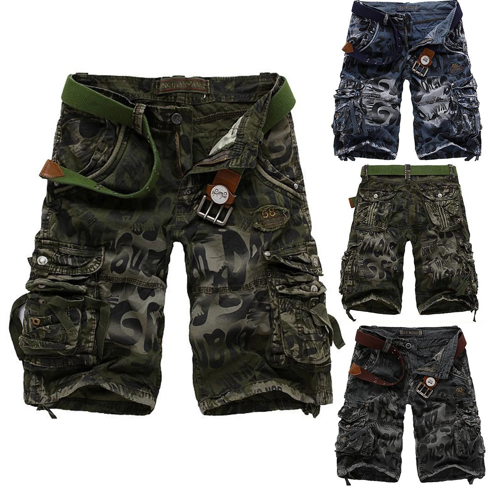 Summer Men's Camouflage Printed Work Shorts Multi-Pocket Zipper Button Military Combat Five Shorts Daily Street Casual Shorts