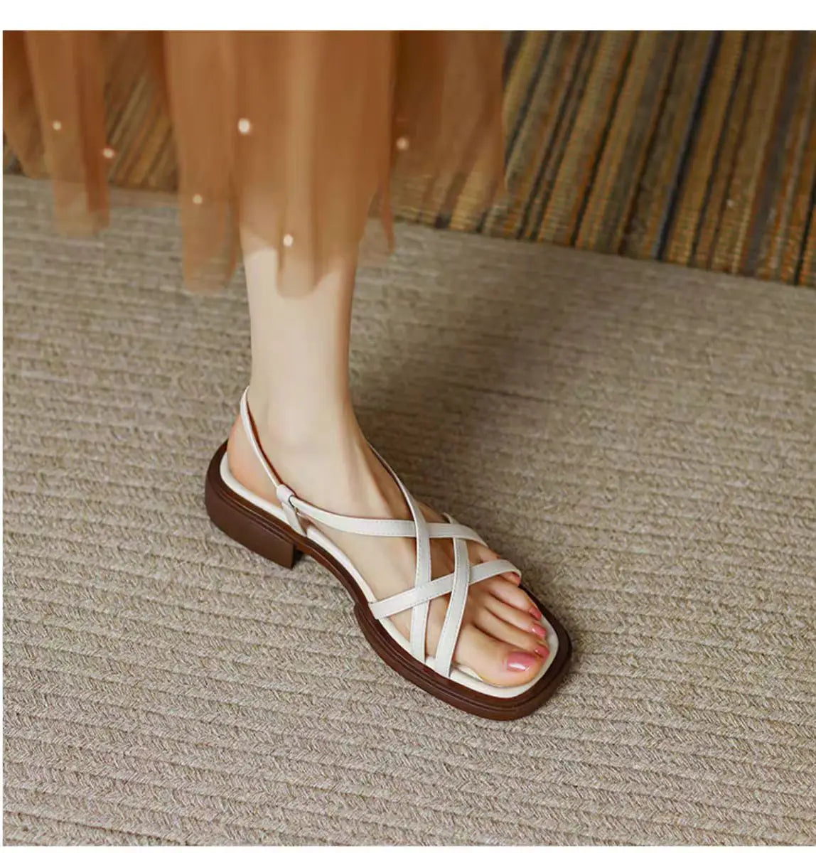 Sandals for Women 2025 Summer Simple Fashionable Flats Elastic Band Outdoor Beach Shoes Casual Ladies Rome Sandals 232