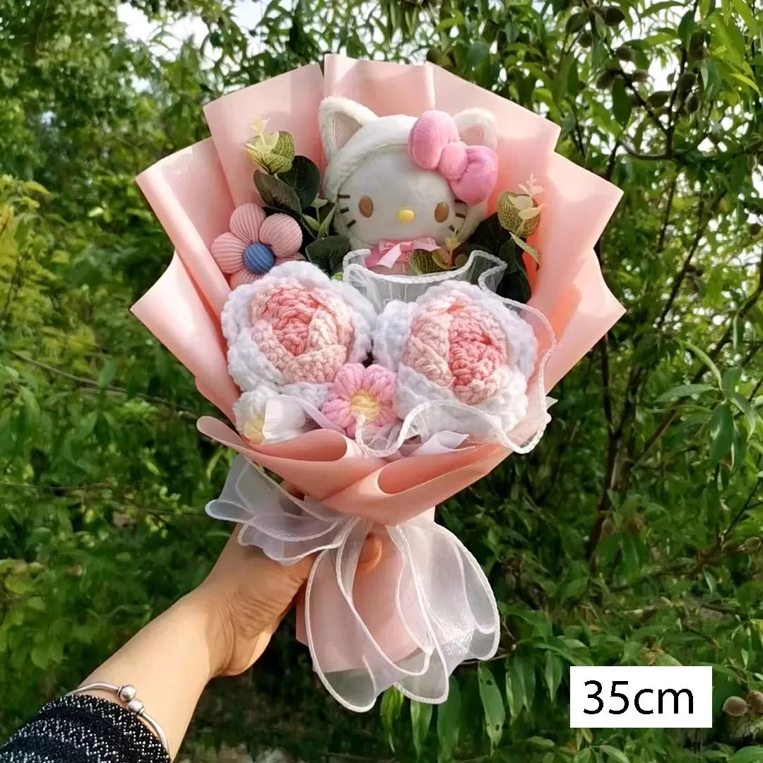 Hello Kitty Cartoon Plush Bouquet Anime Rose Soap Flowers Doll Home Wedding Decoration Christmas Valentine's Day Gift