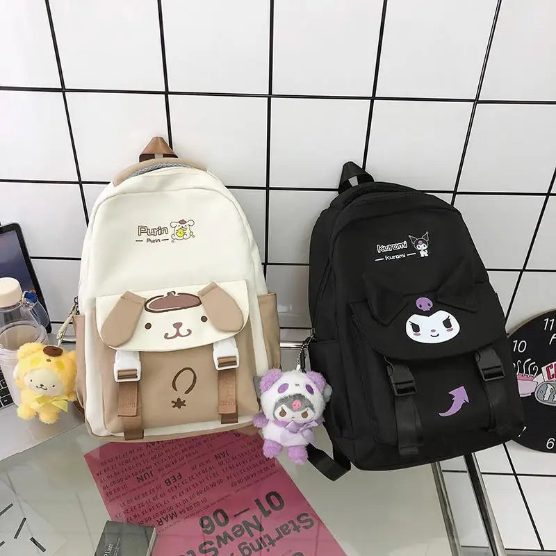 Cute Kuromi Canvas Backpack For Girls School Bags Portability Teens College Student Large Travel Shoulder Bag Mochilas Escolares