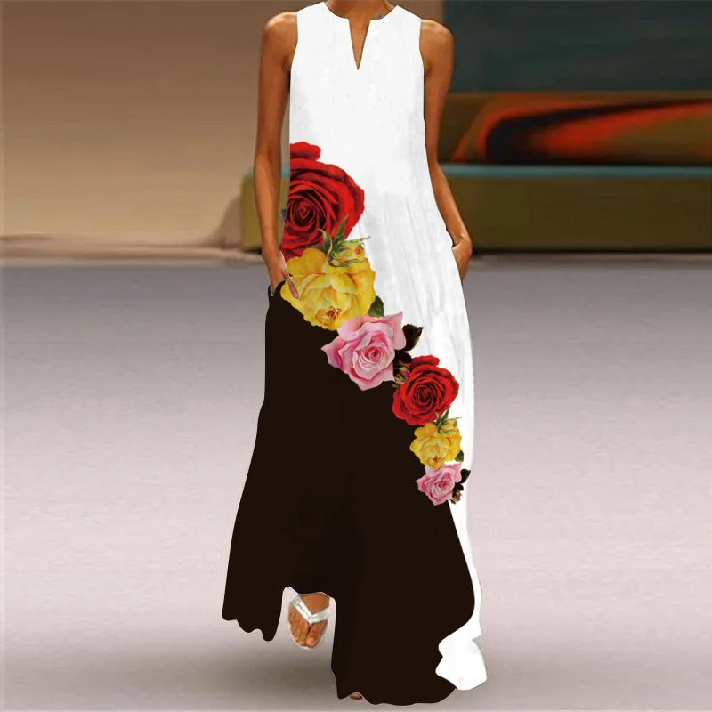 Summer Sexy Maxi Dresses Women Sleeveless V-Neck Robe Party 2025 Retro Loose Beach Vestidos Y2k S-5XL