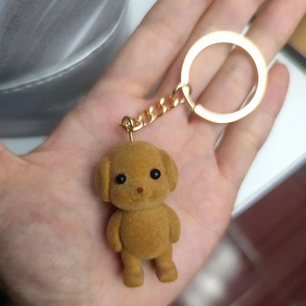 森の家族のフロッキング犬キーホルダーかわいいフロックされた小さなプードル動物キーリングバッグペンダントバックパックチャームアクセサリー卸売