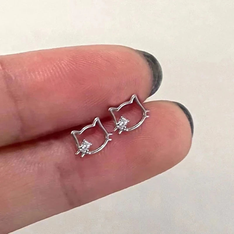 925 Sterling Silver Cute Hello Kitty Shining Zircon Earrings Kawaii Earrings Cartoon New Ins Sweet Student Exquisite Earrings