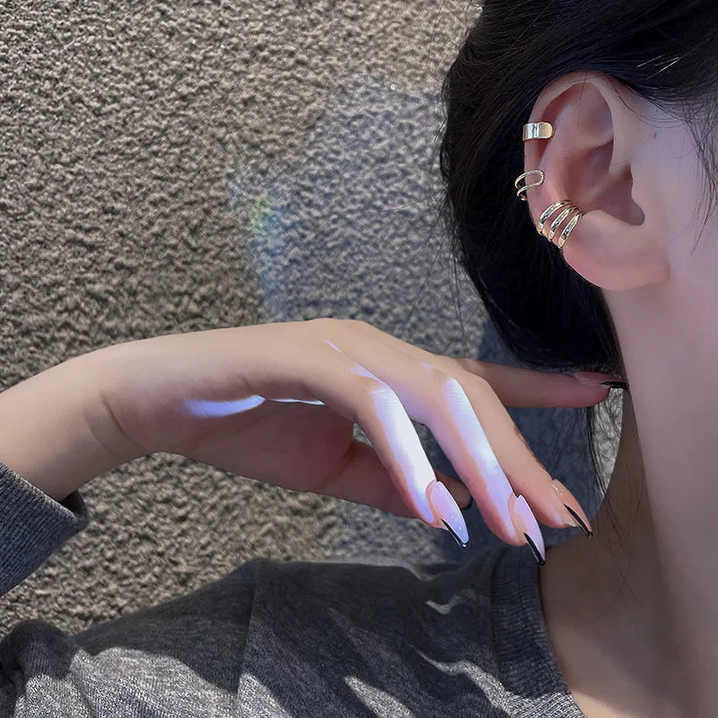 Silver Color Leaves Clip Earrings for Women Men Creative Simple C Ear Cuff Non-Piercing Ear Ear Clip Set Trend Jewelry Gift