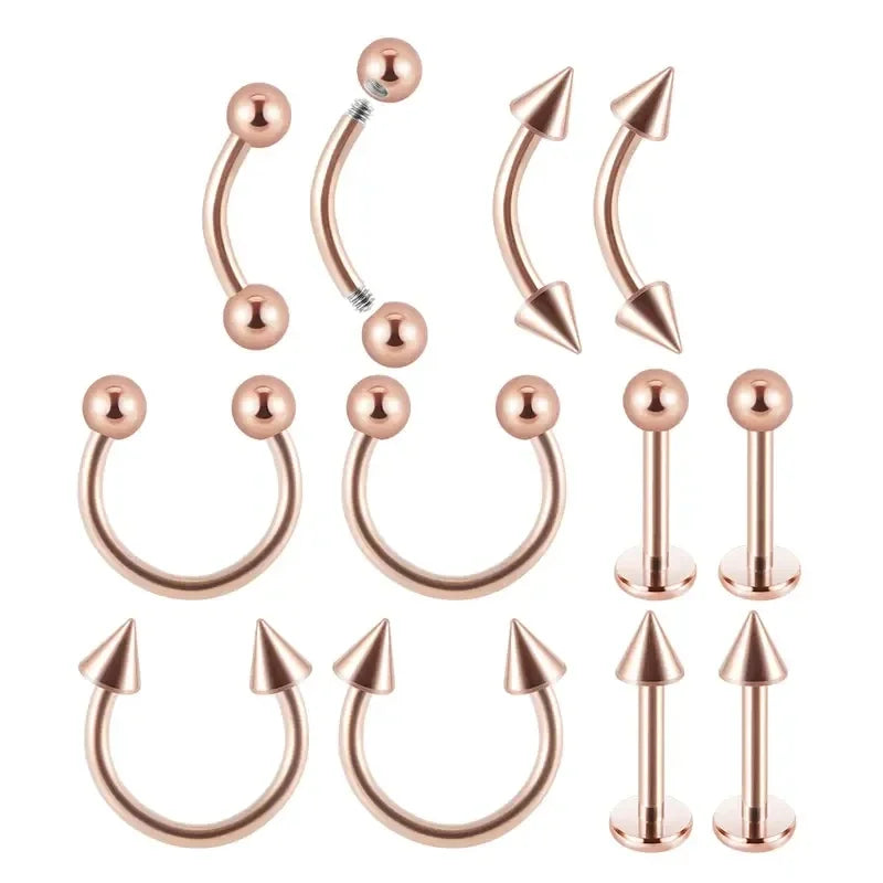 12PC/set Surgical Steel Body Piercing Jewelry Lot Bulk Nose Ring Tongue Bar Lot Eyebrow Labret Piercing Set Horseshoe Ring