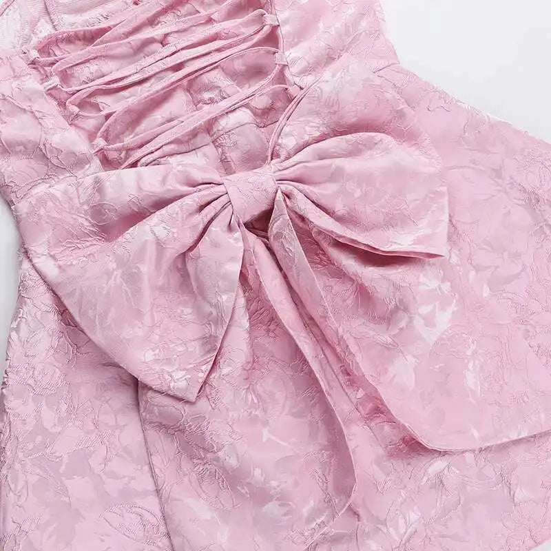 Giyu Club Evening Party Dresses Women 2025 Summer Sexy Bow Halter Long Dress Elegant Jacquard Lace Up Backless Birthday Robe