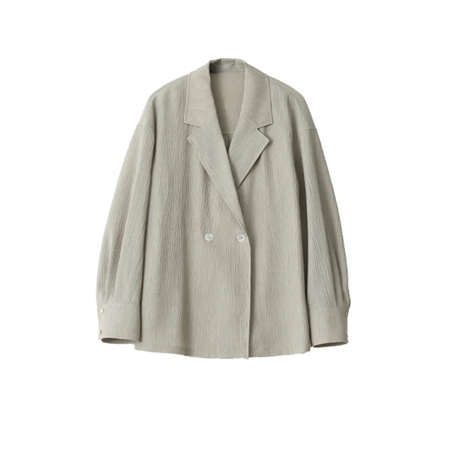 CHIC VEN Women's Blazer Solid Casual Long Sleeve Jacket Texture Thin Suit Coat Shorts Office Lady Tops 2023 Summer New Fashion