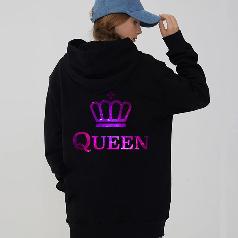 Couple Hoodies King Queen Printed Sweatshirt Starry Sky Style Lovers Sudaderas Fashion Long Sleeve Women Men Hoodies Tracksuits