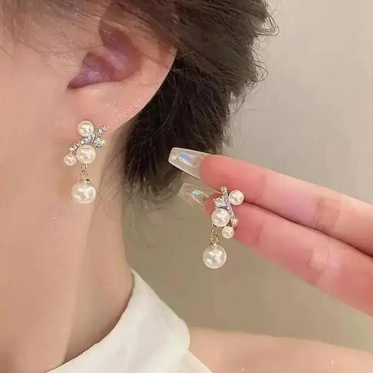 925 Silver Needle Korean Fashion Tassel Pearl Earrings For Women Jewelry 2025 Trending New Vintage Women's Pearl Drop Earrings