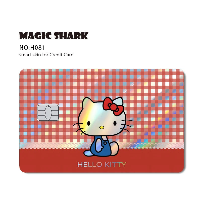 ホットセール Hello Kitty Kuromi ホログラフィックレーザー光沢フィルムスキンカバーステッカー(デビット・クレジットカード・銀行カード用)