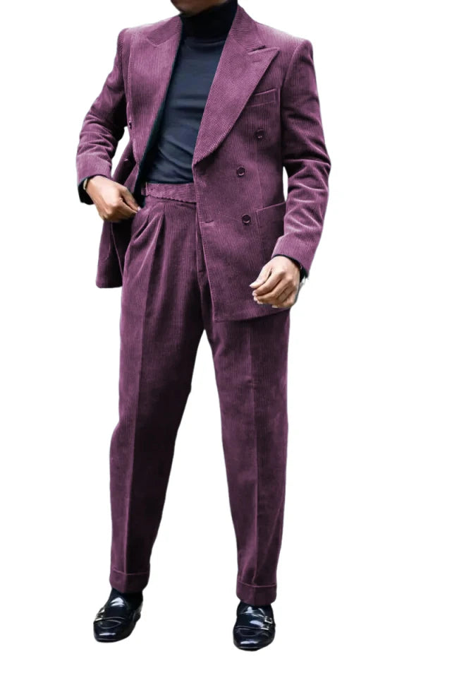 Autumn Winter Corduroy Men's 2 pieces suit Man blue suit Jacket suit Pants Suit Thick top for Wedding Banquet Business