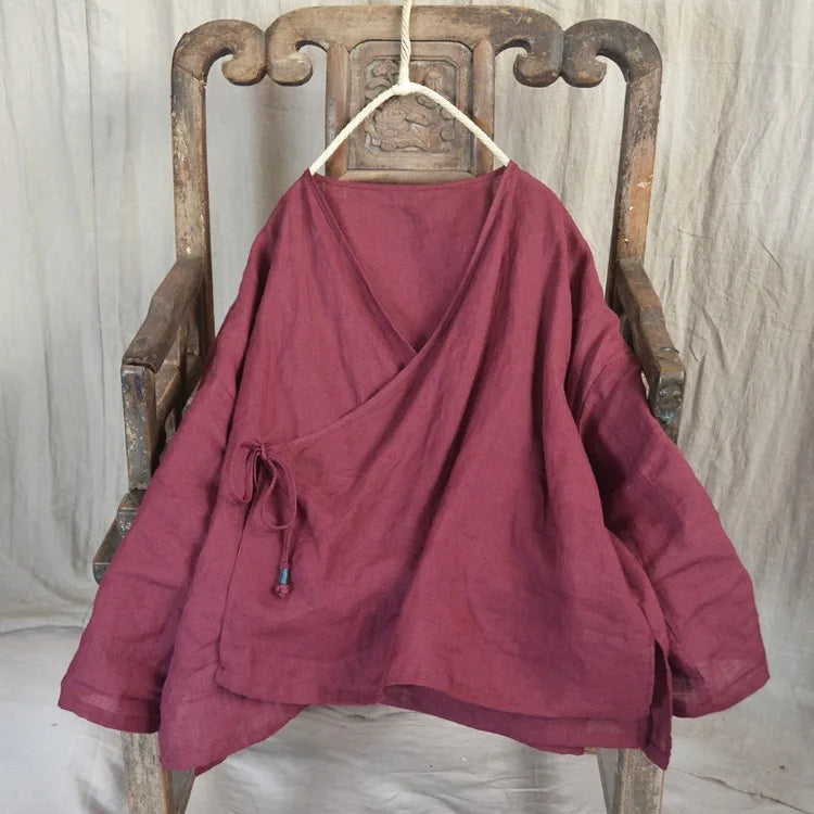 THHONE Fashion Woman Blouse 2024 Autumn Blusa Mujer Long Sleeve Korean Loose Women's Shirts Cotton Linen Solid Lace-up Camisas