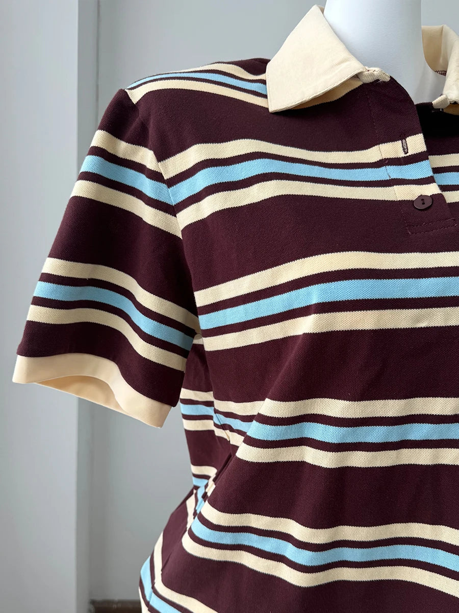 Hirsionsan Polo Neck T Shirt Women Soft Chic Tees 95% Cotton Jumper Clothes Loose Casual Pullover 2025 Summer New Crop Tops