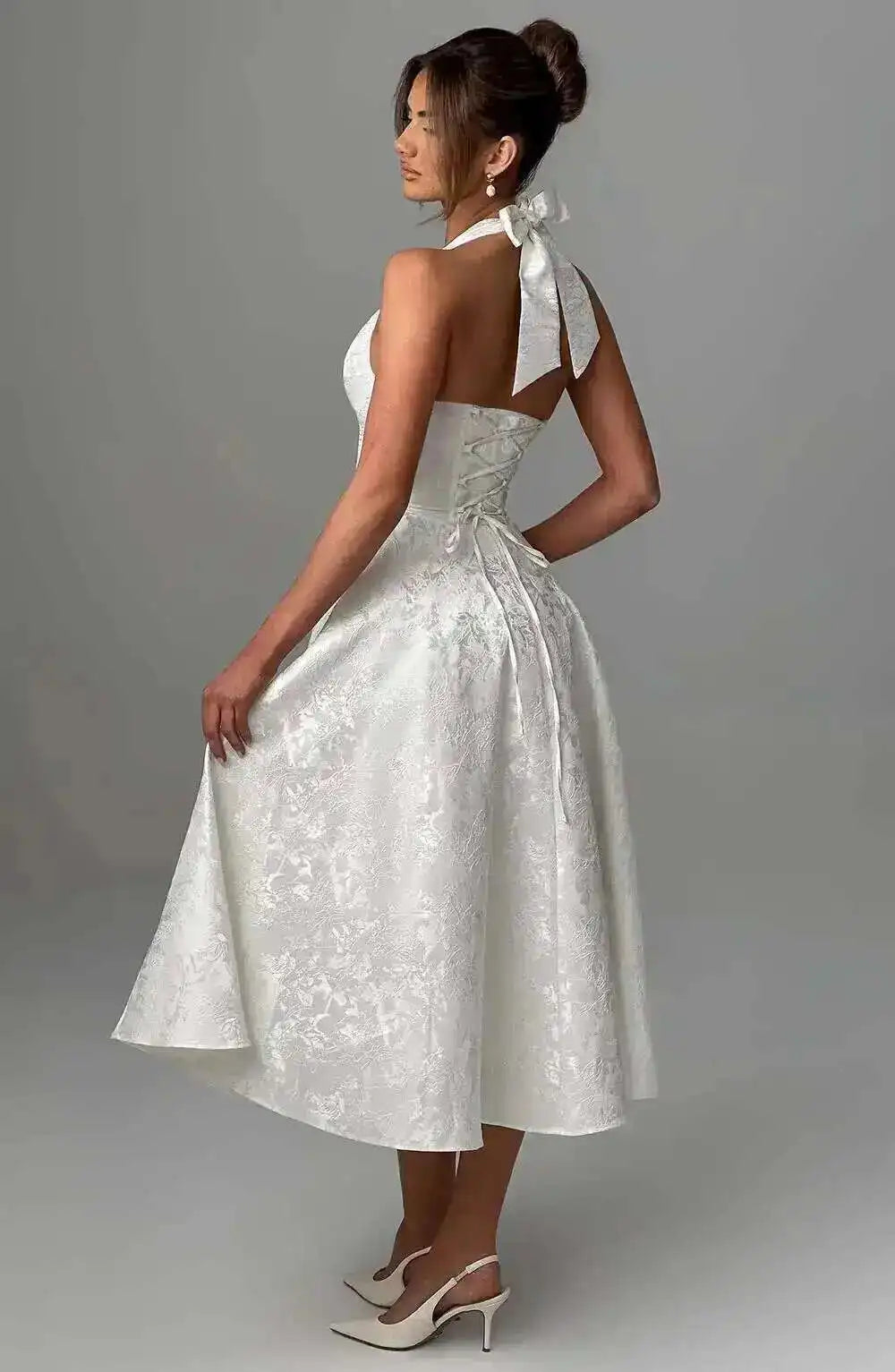 Giyu Club Evening Party Dresses Women 2025 Summer Sexy Bow Halter Long Dress Elegant Jacquard Lace Up Backless Birthday Robe