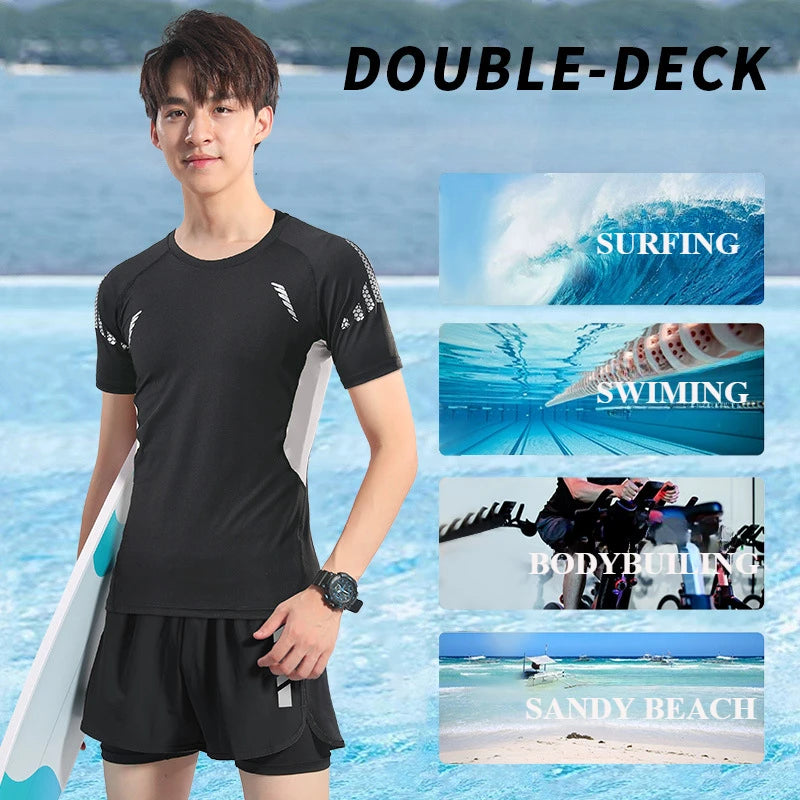 2025 Summer Men's 1-2 Piece Suits Separates Swimsuit Set Anti Embarrassment Swimming Trunks Surfing Beach Wear Sports Clothes