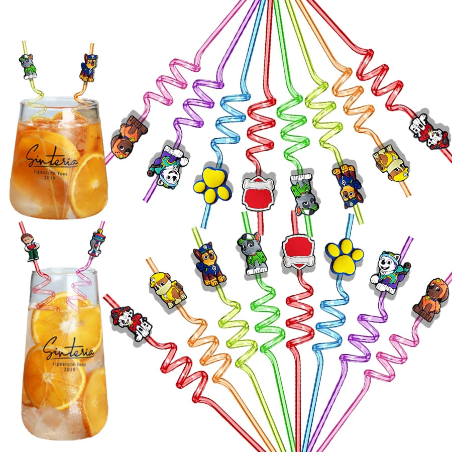 Paw Patrol Reusable Drinking Straws Birthday Party Favor Milkshake Ice Drinks Straws Christmas Wedding Supplies Halloween Decora