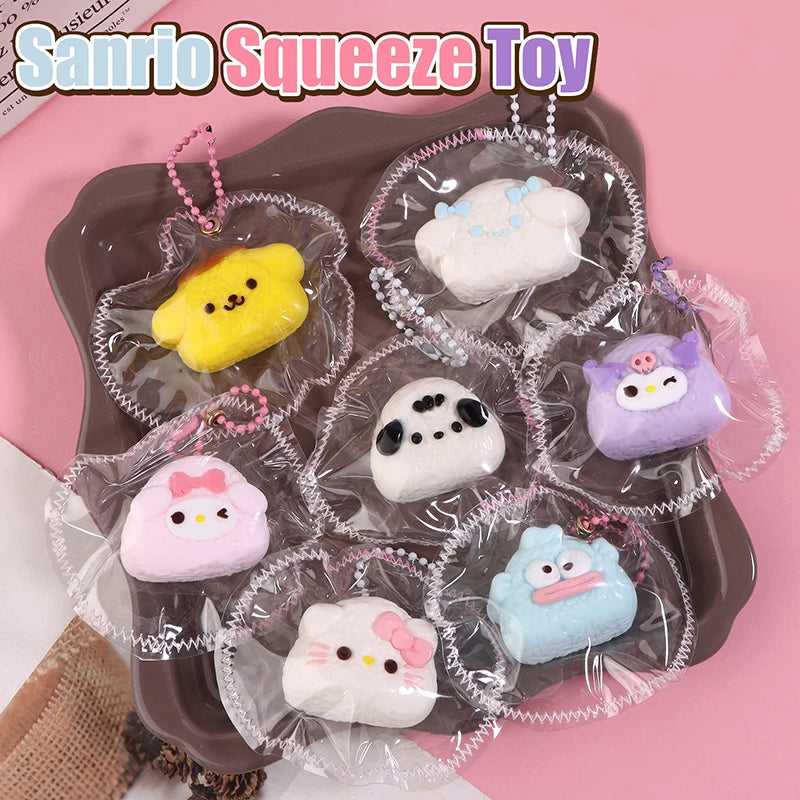 Sanrio HelloKitty Squeeze Toy Pendant Antistress Ruduce Stress Pinching Kuromi Mymelody Soft Relief Relax Toys Cartoon Ornament